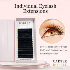 Carter Royal Russian Volume Silk Individual 16 Pairs Eyelash Extensions Volume Curl Natural Look False Eyelashes Fluppy Styles Lashes Easy to Stick For Daily Use And Party Lashes - D-0.15