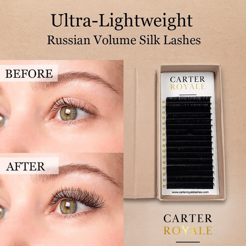 Carter Royal Russian Volume Silk Individual 16 Pairs Eyelash Extensions Volume Curl Natural Look False Eyelashes Fluppy Styles Lashes Easy to Stick For Daily Use And Party Lashes - C-0.15