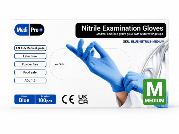 Medi Pro+ Nitrile Examination Gloves – Blue (Medium) | 100 Gloves