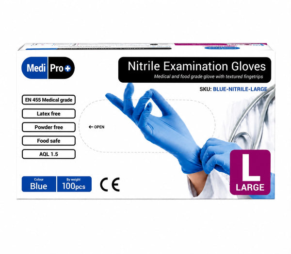 Medi Pro+ Nitrile Examination Gloves – Blue (Large) | 100 Gloves