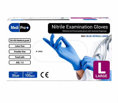 Medi Pro+ Nitrile Examination Gloves – Blue (Large) | 100 Gloves