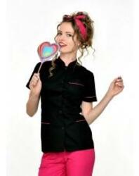 Beautician Uniform Black with Fuchsias finish Fashion NR12